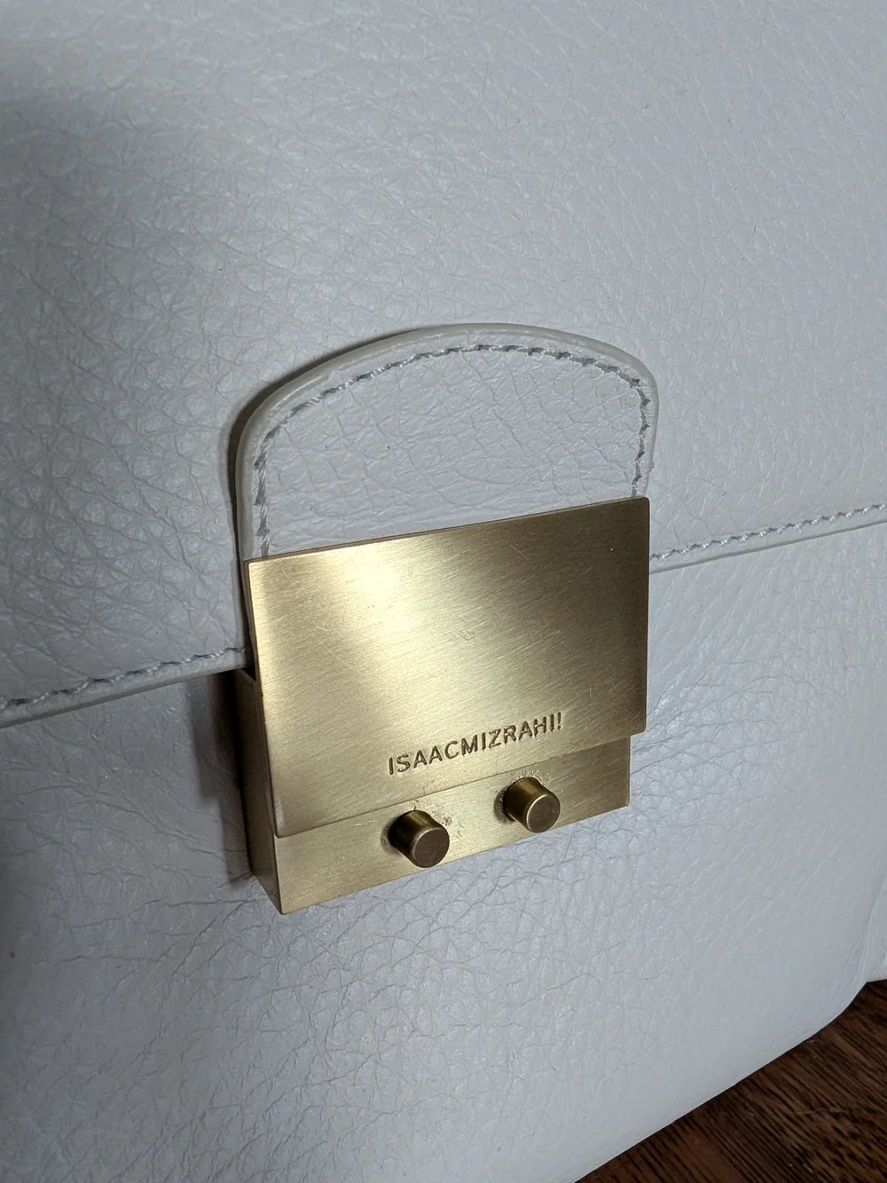 Isaac Mizrahi White Pebbled Leather Top-Handle Satchel with Gold Hardware